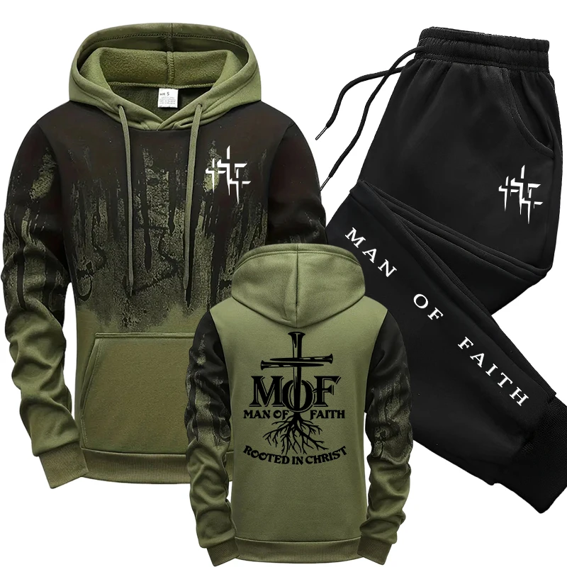 Mens Fashion Casual Outfits - Man of Faith Men's Tracksuit Hoodie&sweatpants