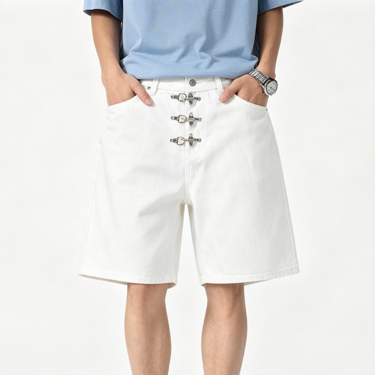 Metal Buckle Short Baggy Jeans - đánh giá và giá Jeans Pants Fashion Men