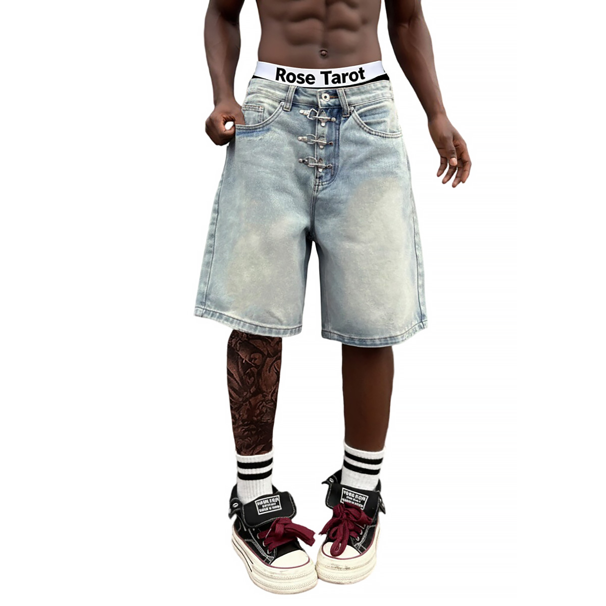 Metal Buckle Short Baggy Jeans - đánh giá và giá Jeans Pants Fashion Men