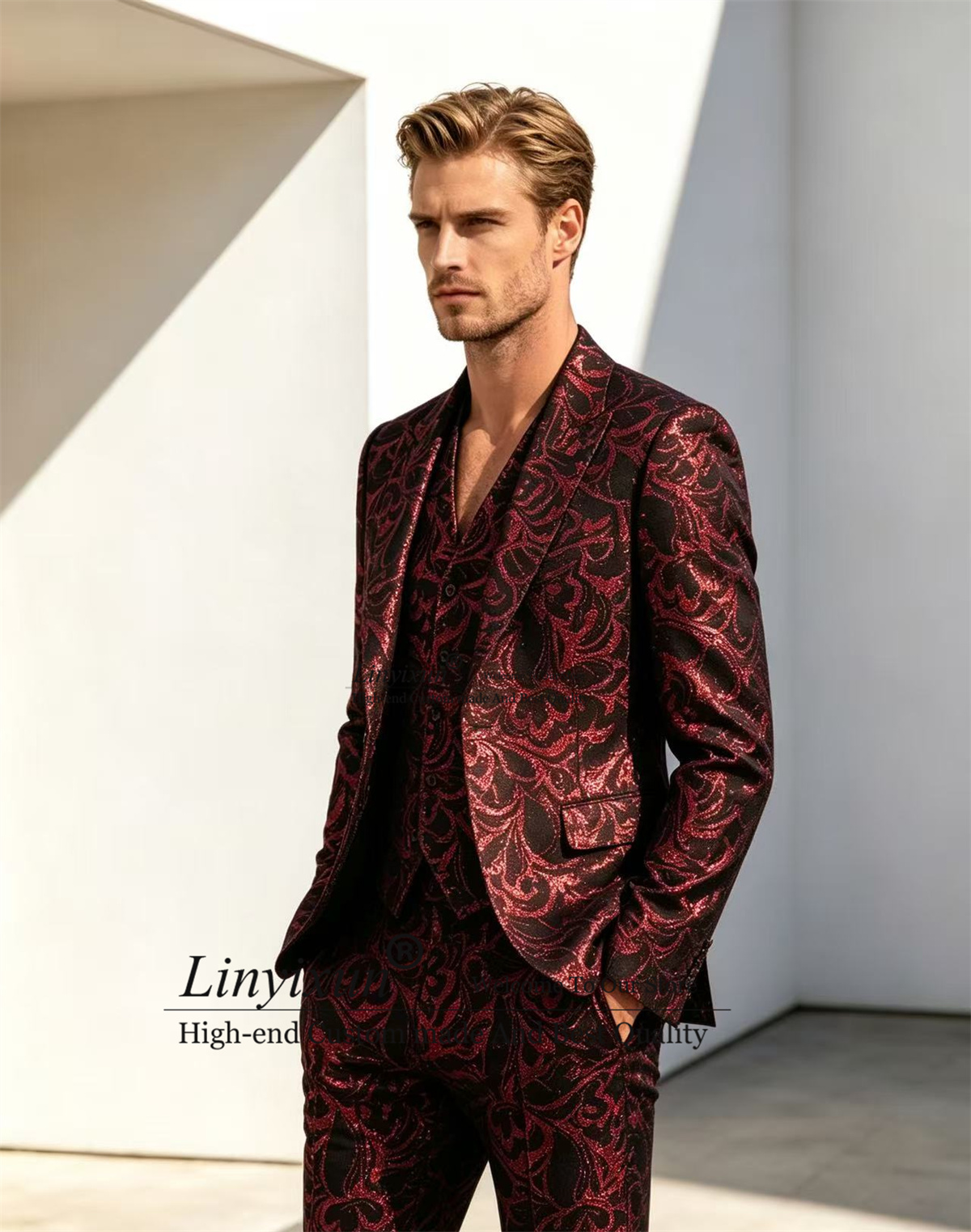 Fashion Jacquard Men Suits 3 P - đánh giá và giá Mens Fashion Trajes