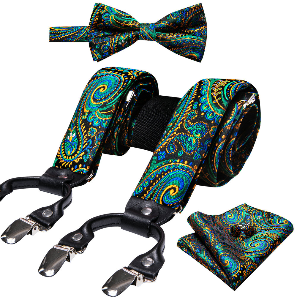 Fashion Paisley Green Silk Men - đánh giá và giá Suspenders Clip Men