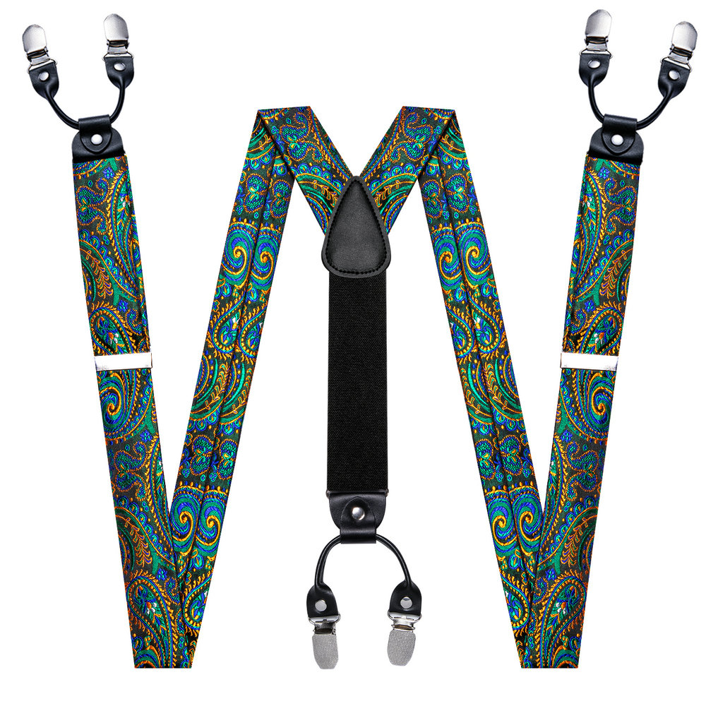 Fashion Paisley Green Silk Men - đánh giá và giá Suspenders Clip Men