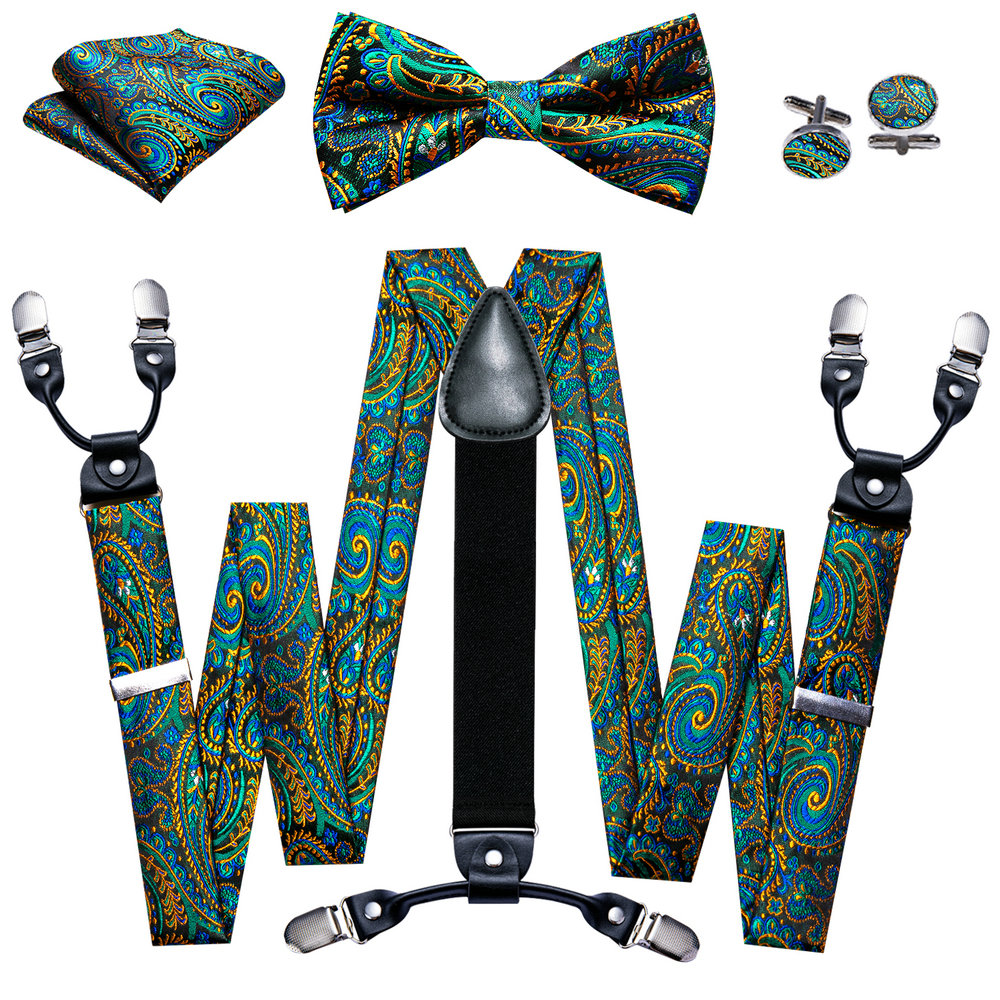 Fashion Paisley Green Silk Men - đánh giá và giá Suspenders Clip Men