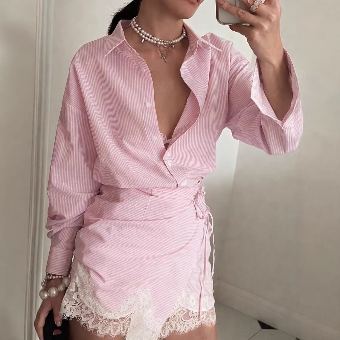 Women's Lace Striped Long Slee - đánh giá và giá Polo Shirt Slim